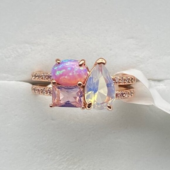 Bomb Party Jewelry - Fire Opal & Moonstone on Rose Gold Plating RBP7479 Ring Size 8
